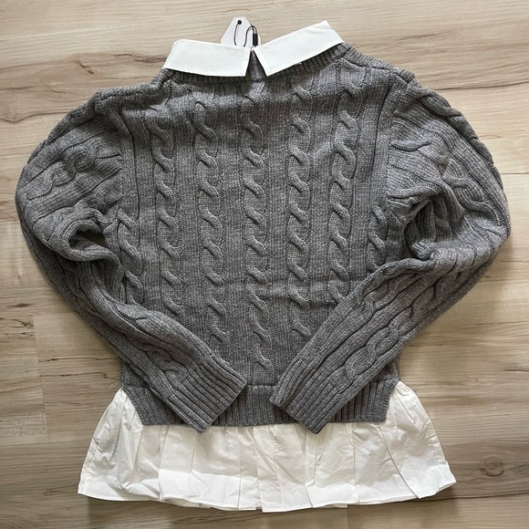 English Factory Gray Cable Knit Sweater with White Trim - Picture 4 of 5
